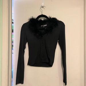 Betsey Johnson vintage black sweater with feather accents🏴‍☠️